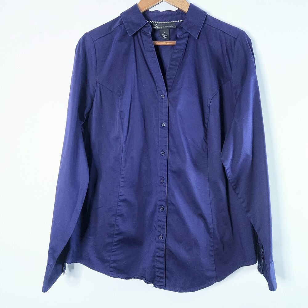 Lane Bryant Womens Purple Button Up Blouse Size 18 Minimalist Business Career